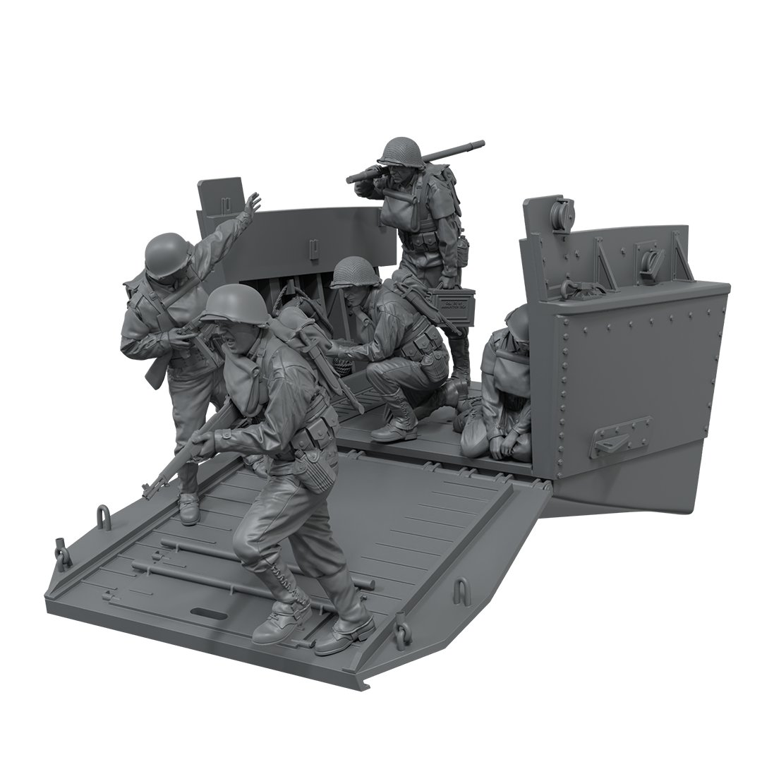 scale75-the-landing-d-day-scena-1-35-con-5-figure-e-lancia-da-sbarco-in-resina image 6