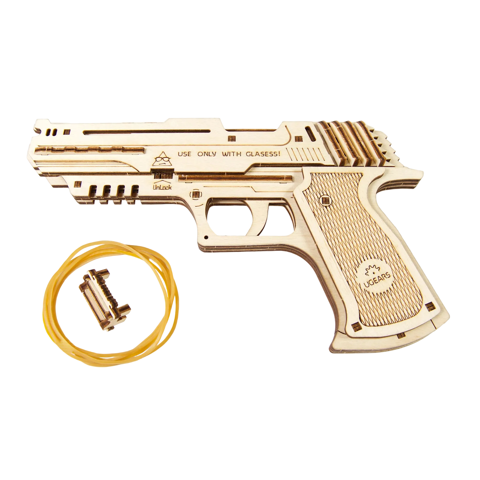 ugears-wolf-01-handgun-pistola-meccanica-in-legno-con-elastici image 3