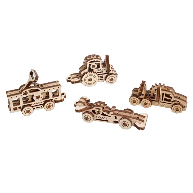 ugears-u-fidgets-vehicles-set-4-mini-veicoli-meccanici-in-legno image 1