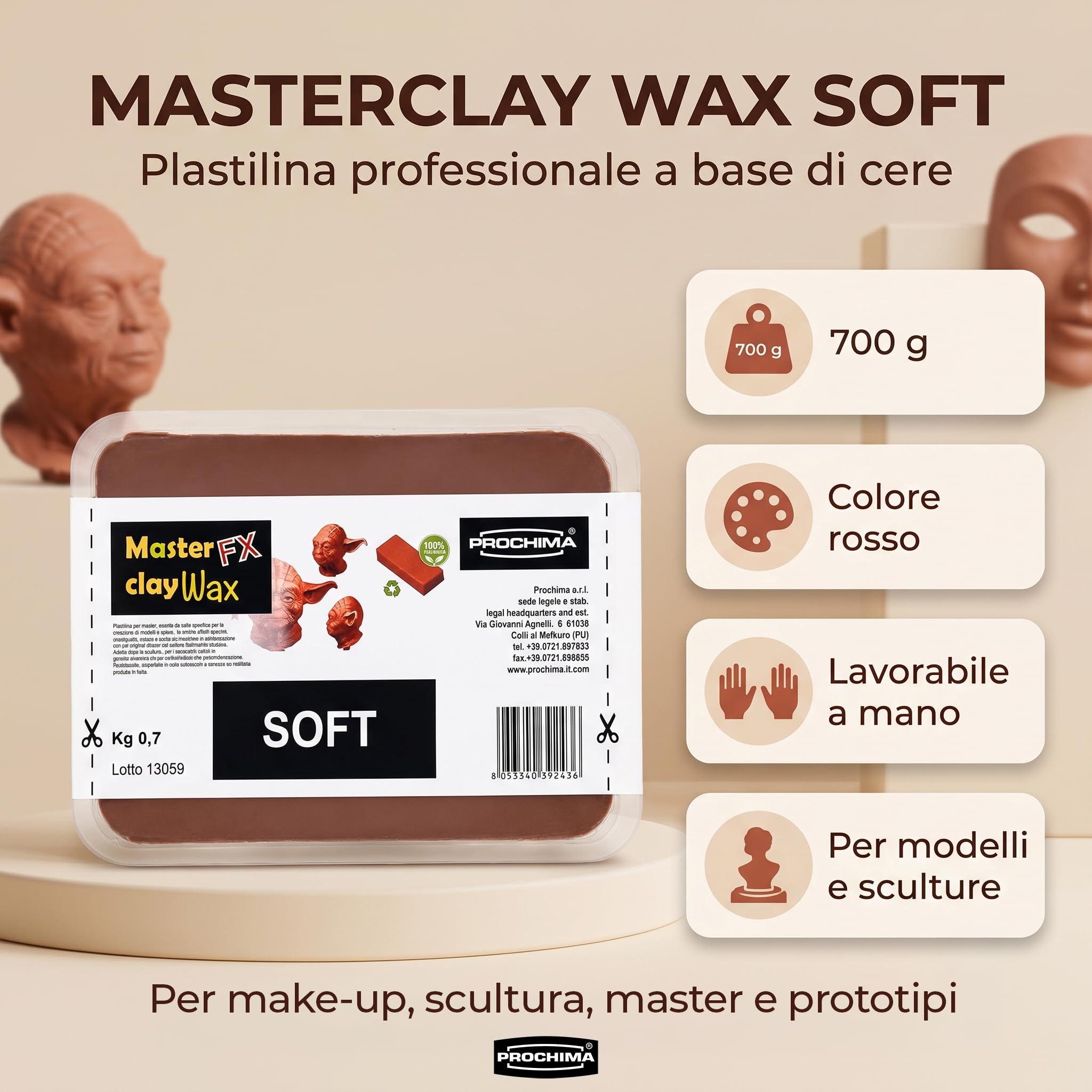 prochima-masterclay-wax-soft-plastilina-a-cera-rossa-senza-zolfo-per-modelli-e-c image 2