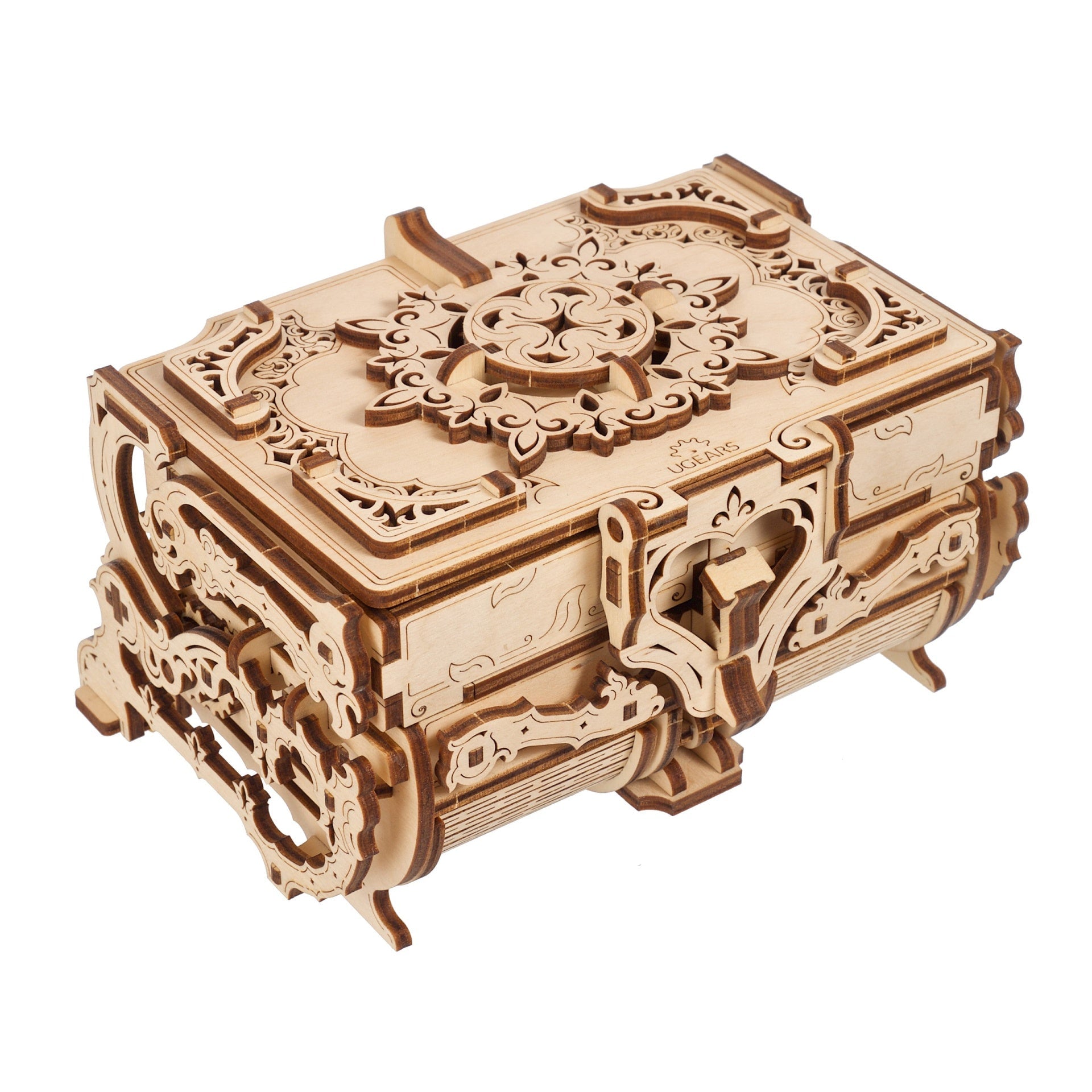 ugears-antique-box-portagioie-meccanico-in-legno-con-cassetti-e-meccanismi-a-vis image 1