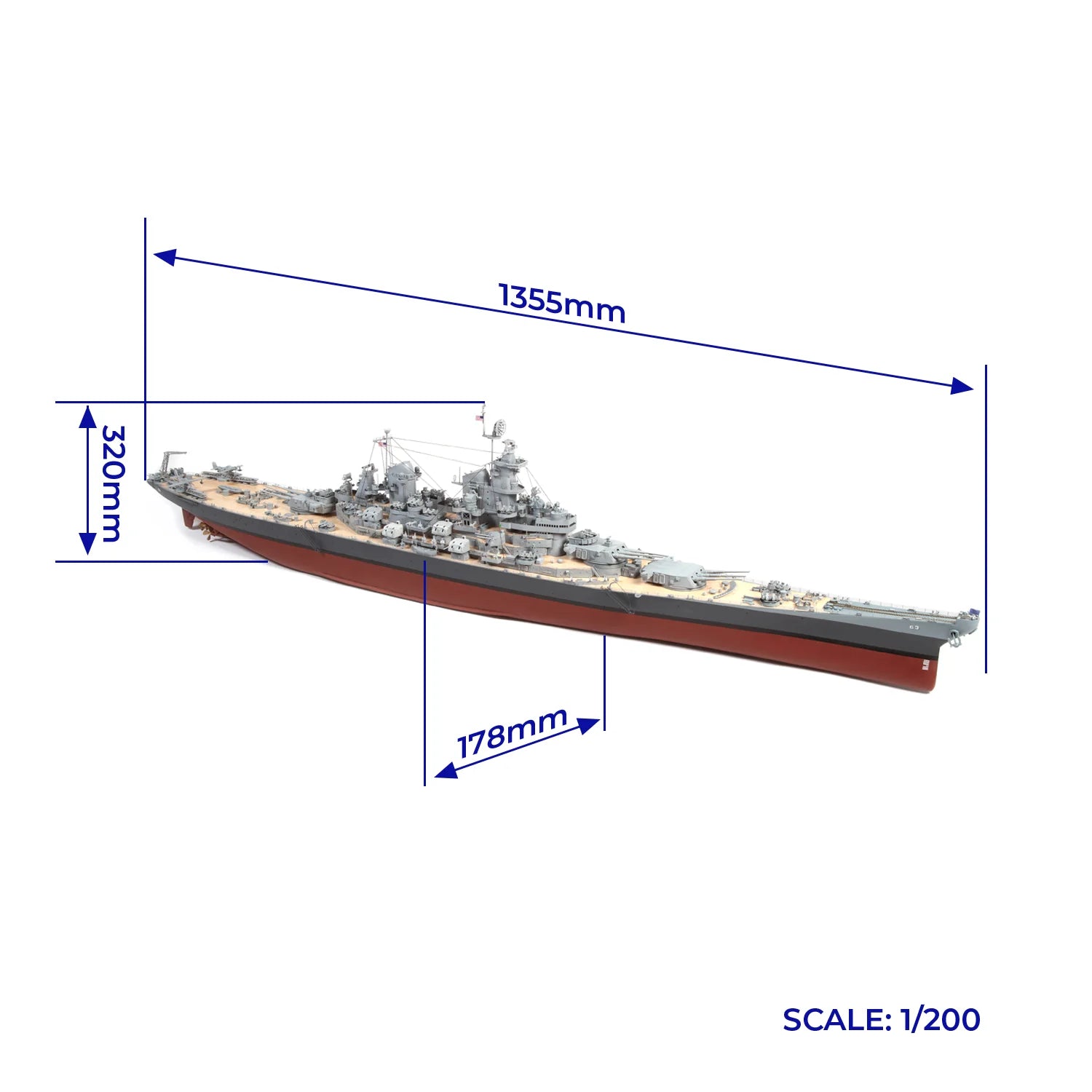occre-nave-uss-missouri-bb-63-kit-modellismo-legno-e-metallo-1-200 image 2