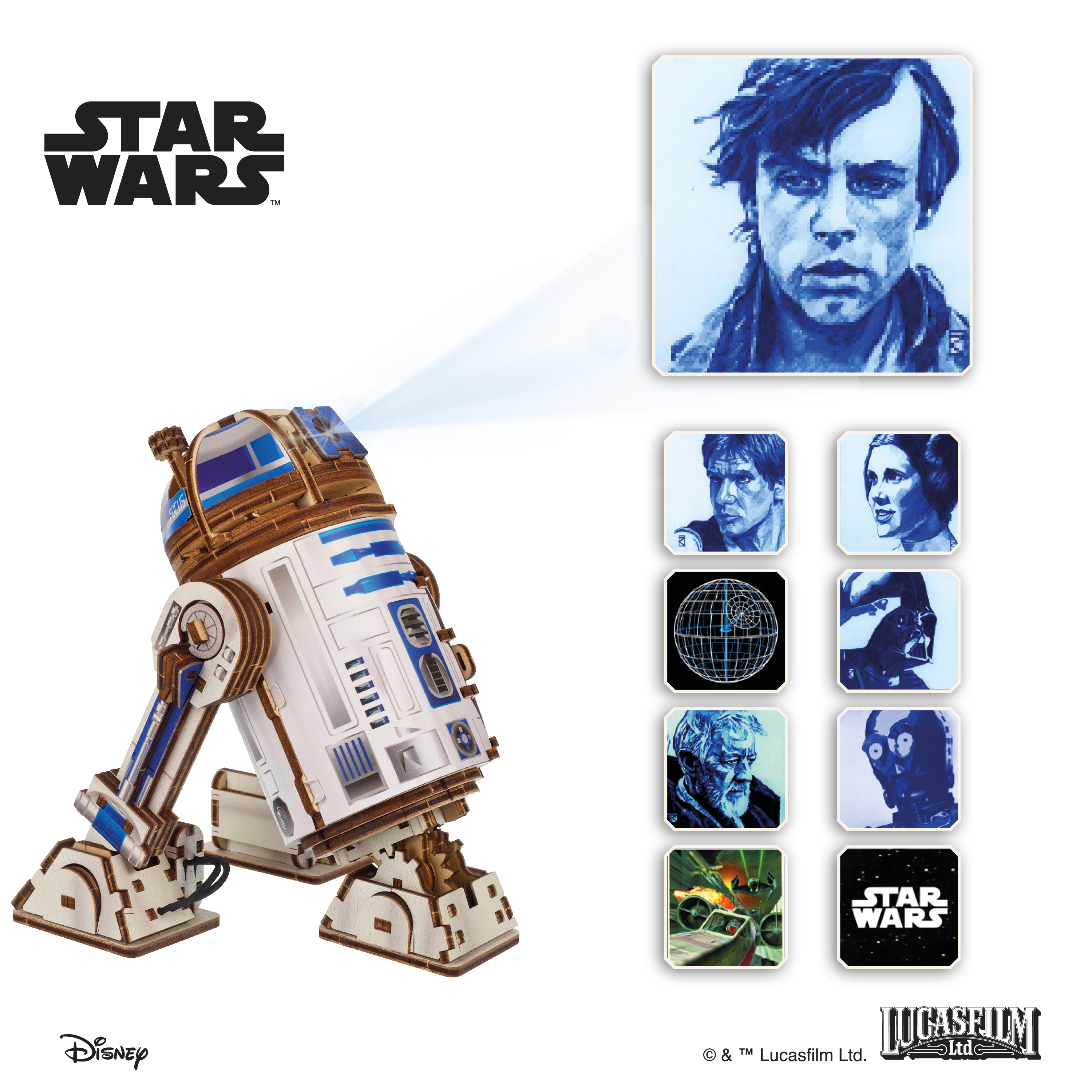 ugears-r2-d2-kit-di-modellismo-in-legno-star-wars-con-led image 2