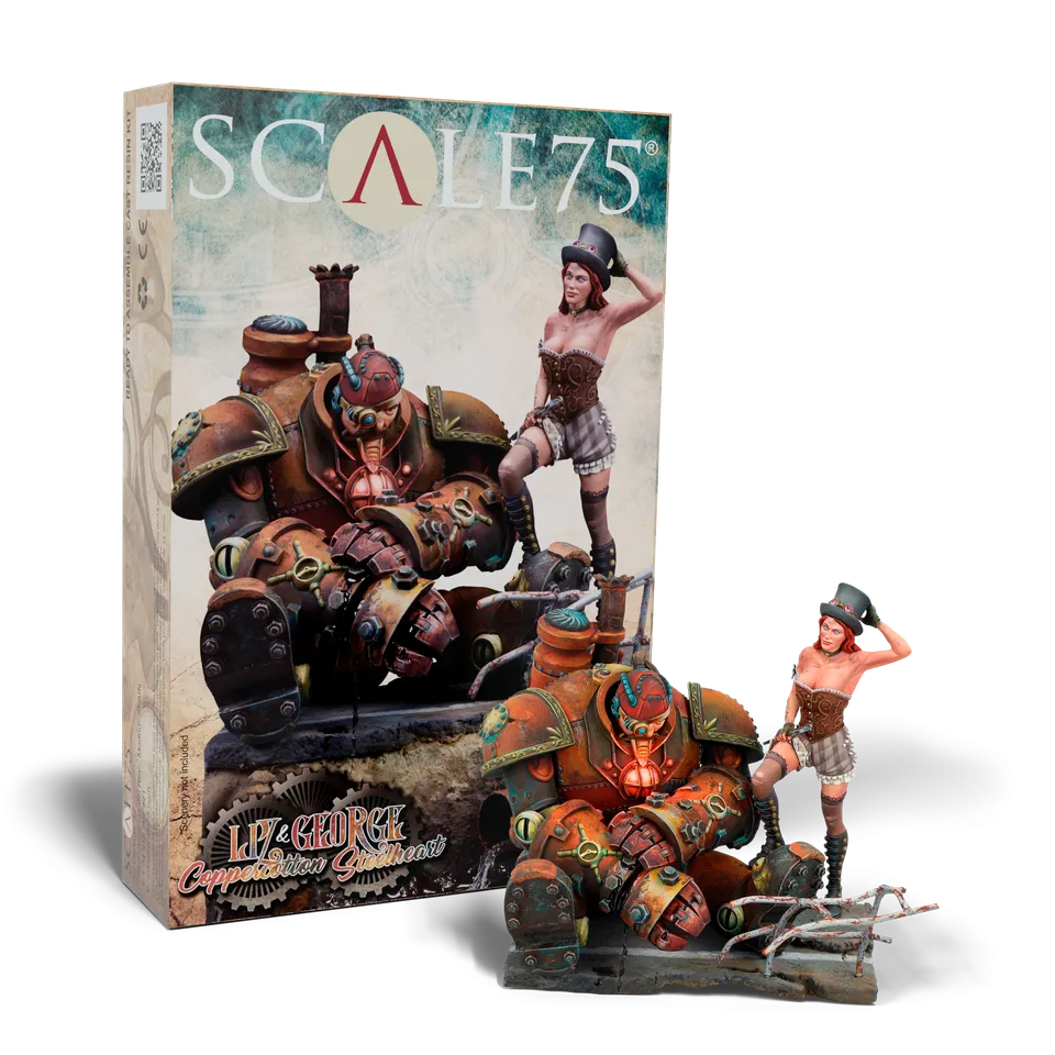 scale75-steam-wars-liz-coppercotton-george-steelheart-miniatura-resina-75-mm image 1