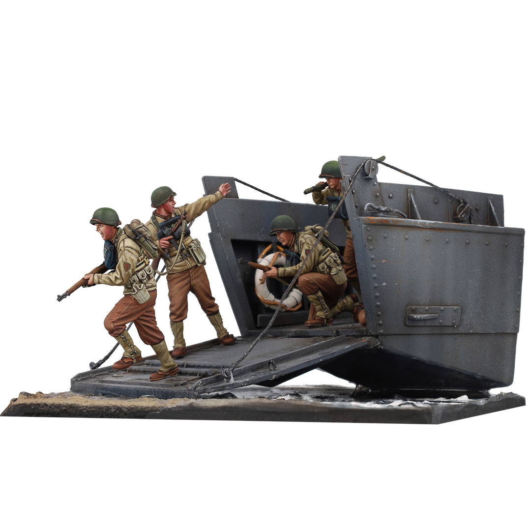 scale75-the-landing-d-day-scena-1-35-con-5-figure-e-lancia-da-sbarco-in-resina image 3