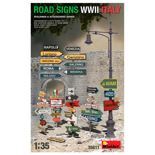 ak-interactive-1-35-road-signs-wwii-italy-set-di-segnali-stradali-per-diorami image 1