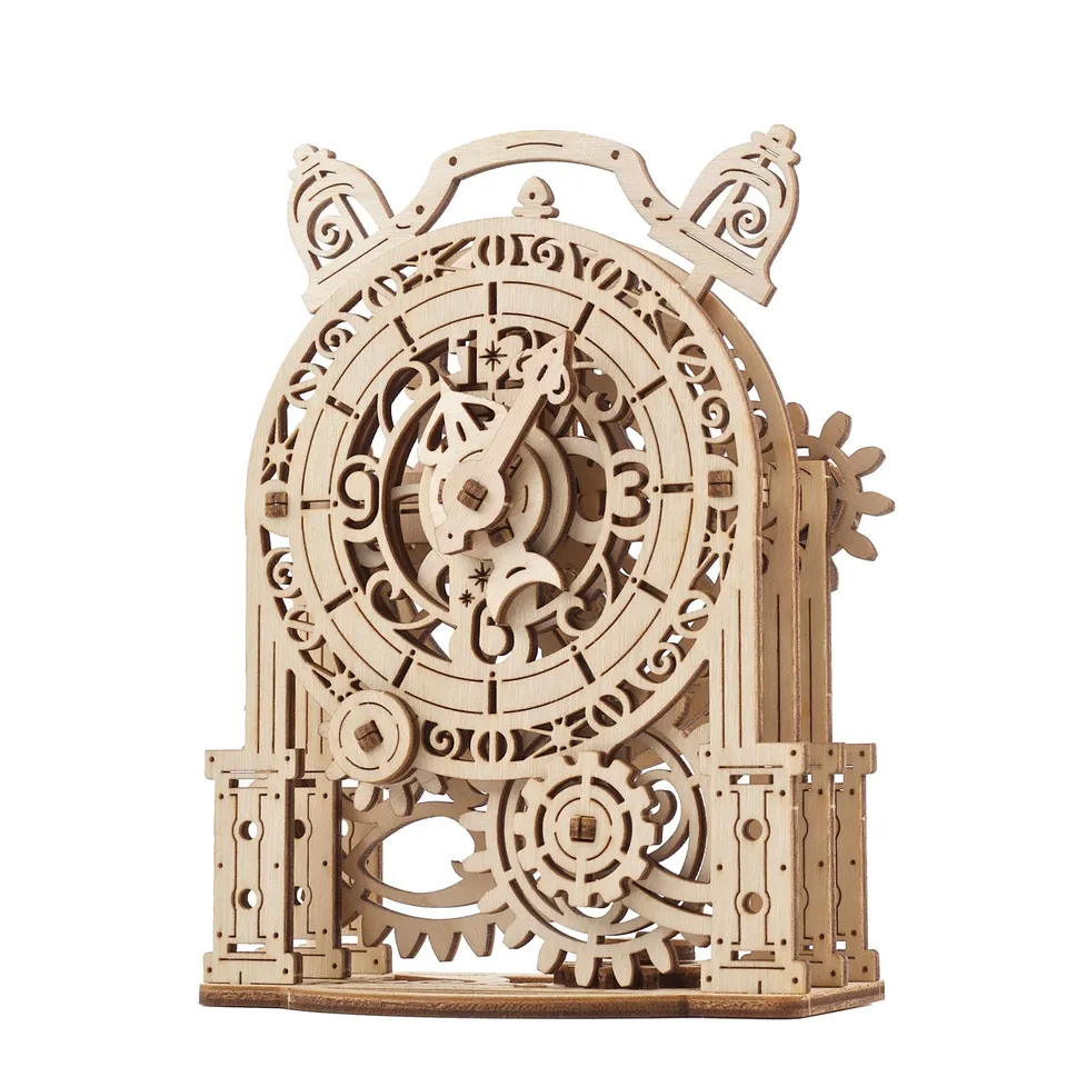 ugears-vintage-alarm-clock-orologio-sveglia-vintage-in-legno-3d-con-meccanismo-a image 1