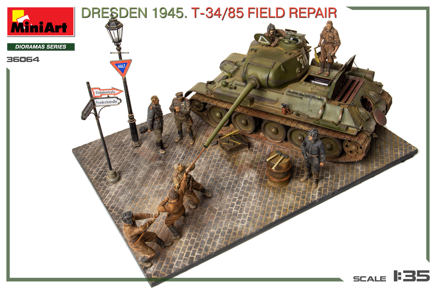 ak-interactive-1-35-dresden-1945-t-34-85-field-repair-big-set-diorama-con-carro--2 image 5