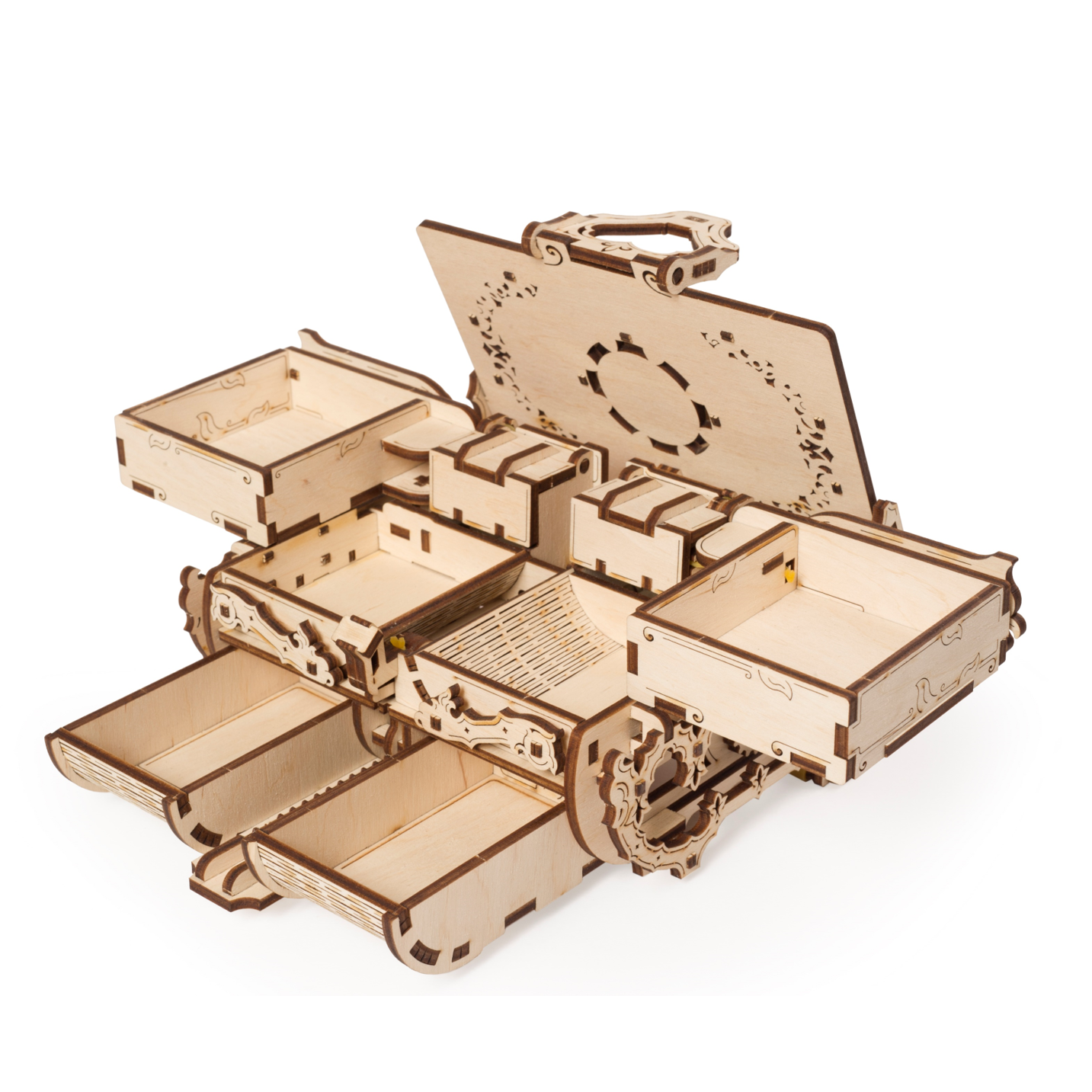 ugears-antique-box-portagioie-meccanico-in-legno-con-cassetti-e-meccanismi-a-vis image 2