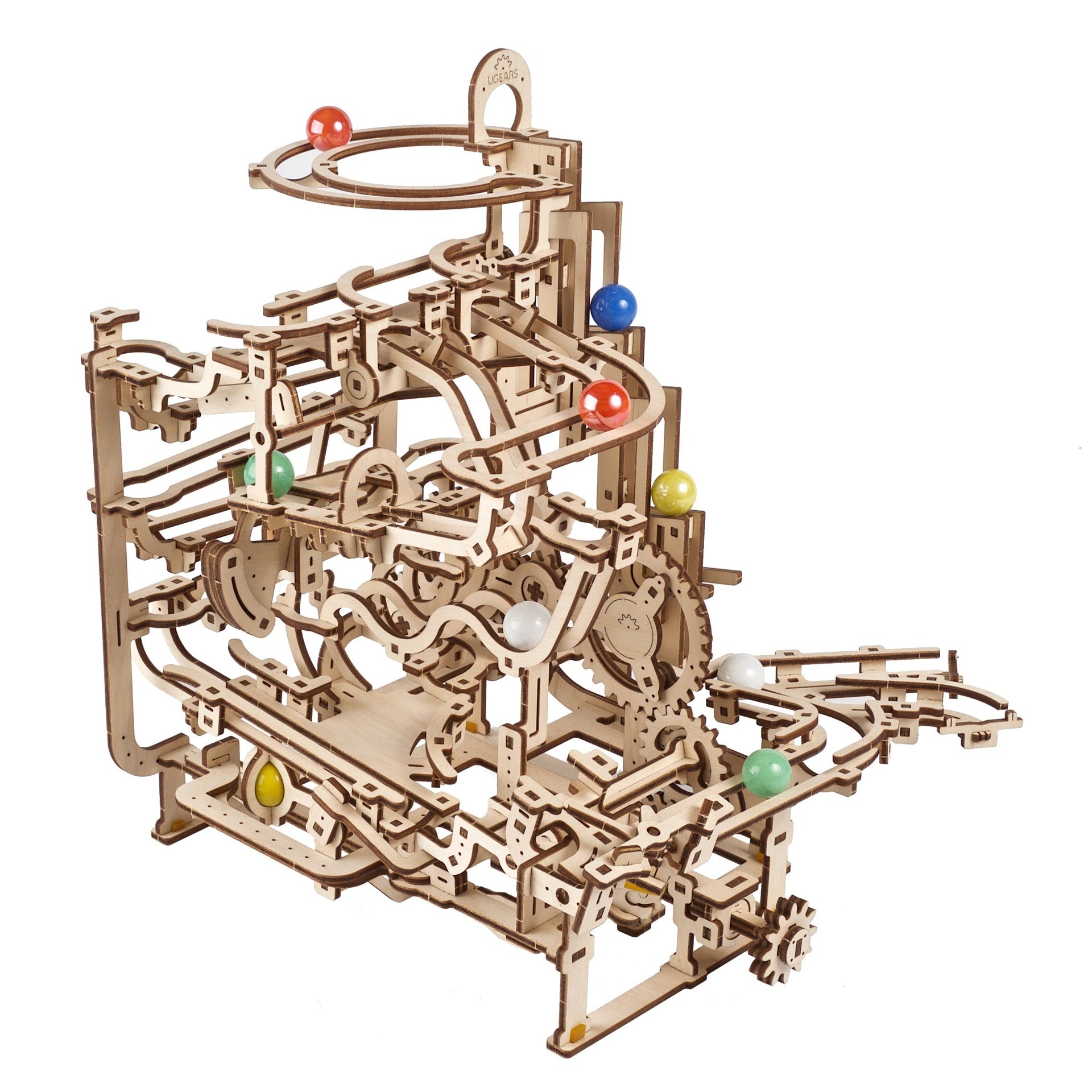 ugears-marble-run-tiered-hoist-percorso-biglie-in-legno-con-montacarichi-a-manov image 2