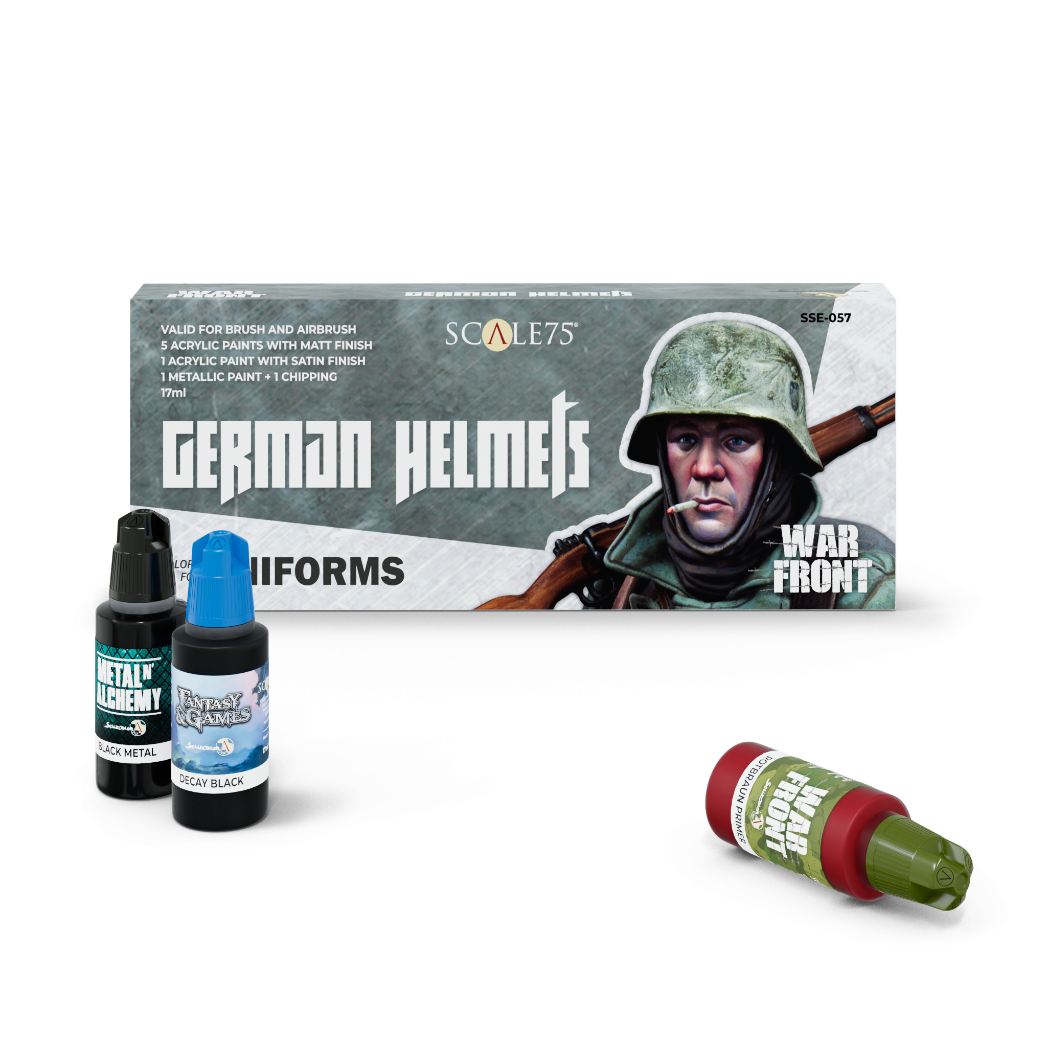 scale75-german-helmets-warfront-set-8-colori-con-chipping image 1