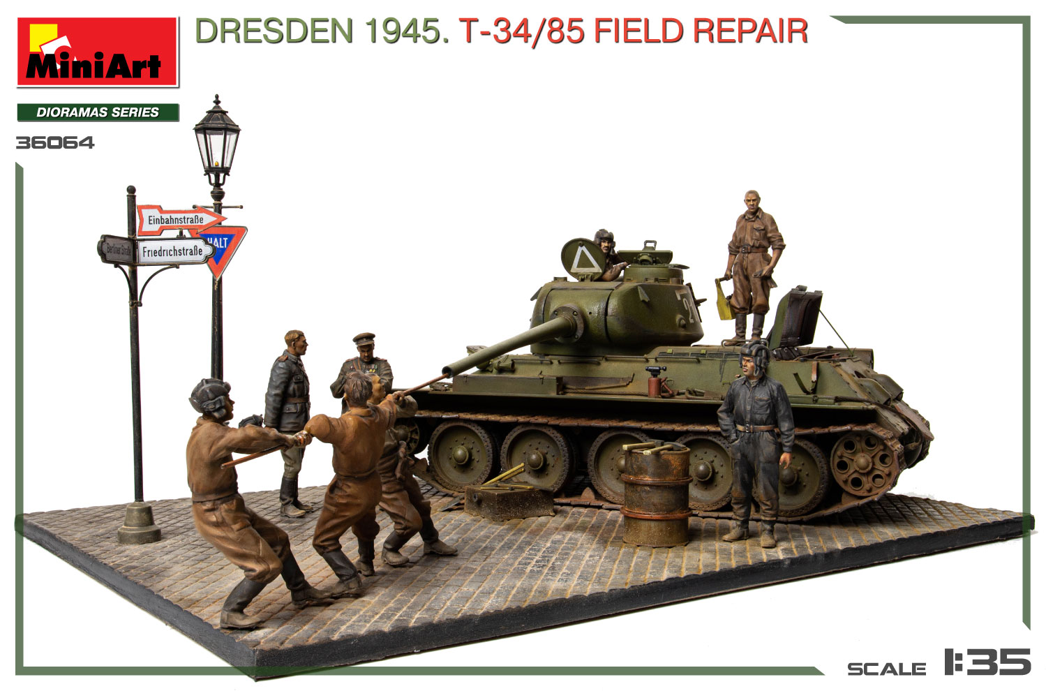ak-interactive-1-35-dresden-1945-t-34-85-field-repair-big-set-diorama-con-carro--2 image 8