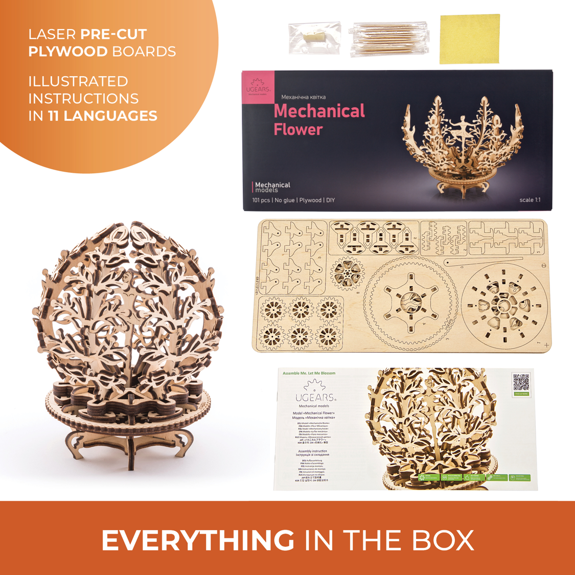 ugears-mechanical-flower-modello-meccanico-in-legno-con-scomparto-segreto image 5