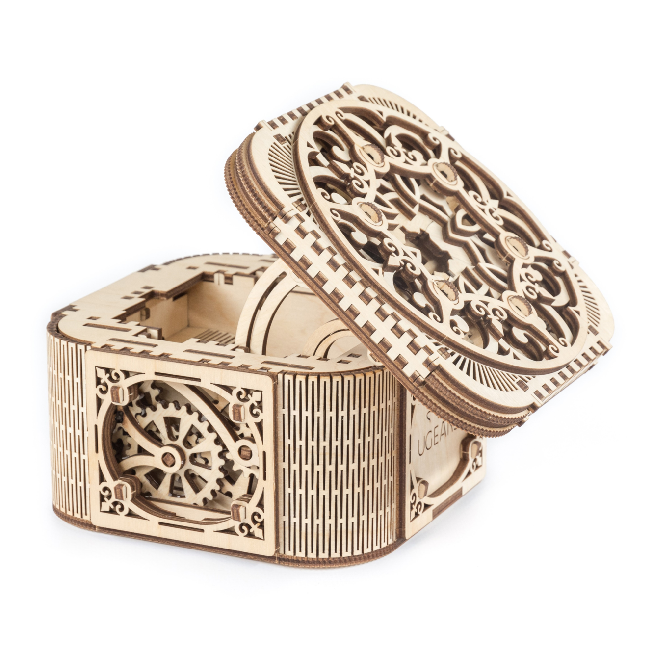 ugears-treasure-box-scatola-portagioie-meccanica-in-legno-da-costruire image 1