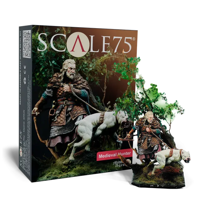 scale75-medieval-hunter-figura-in-metallo-bianco-75mm-fantasy-con-cane image 1