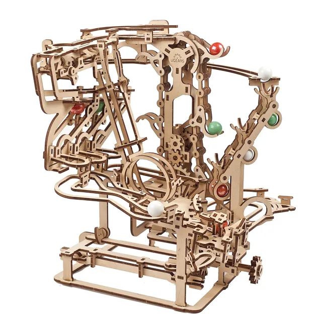 ugears-marble-run-chain-hoist-pista-per-biglie-in-legno-da-costruire-con-catena image 1