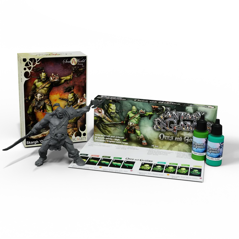 scale75-pack-orcs-and-goblins-shargh-orc-fury-set-pitture-sse-016-miniatura-scf- image 1