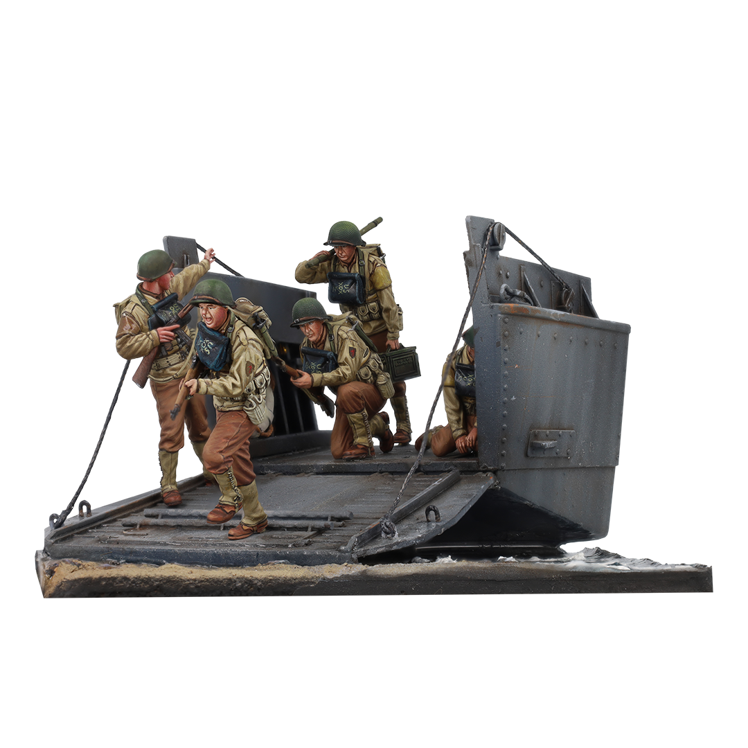 scale75-the-landing-d-day-scena-1-35-con-5-figure-e-lancia-da-sbarco-in-resina image 2