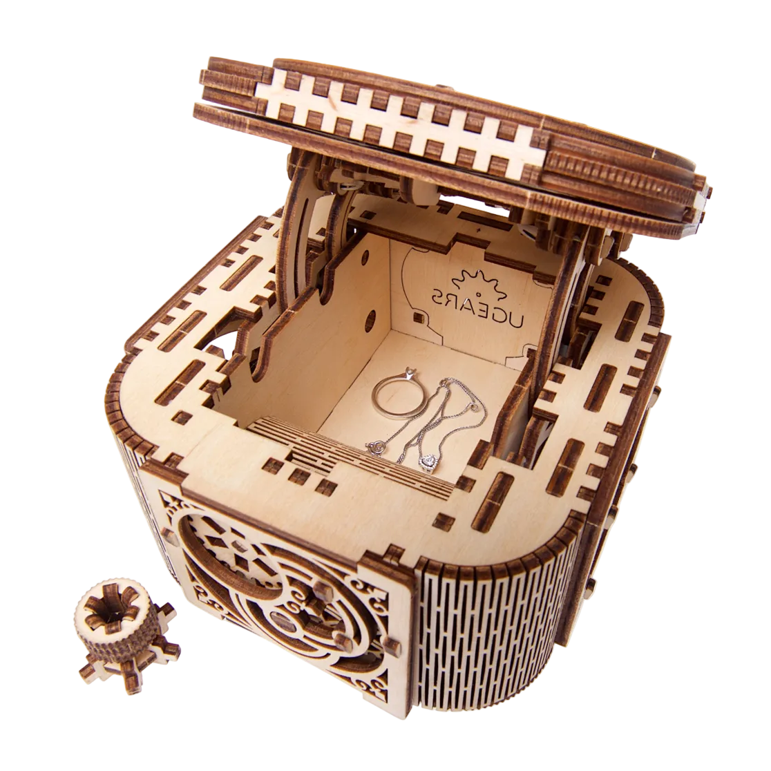 ugears-treasure-box-scatola-portagioie-meccanica-in-legno-da-costruire image 3