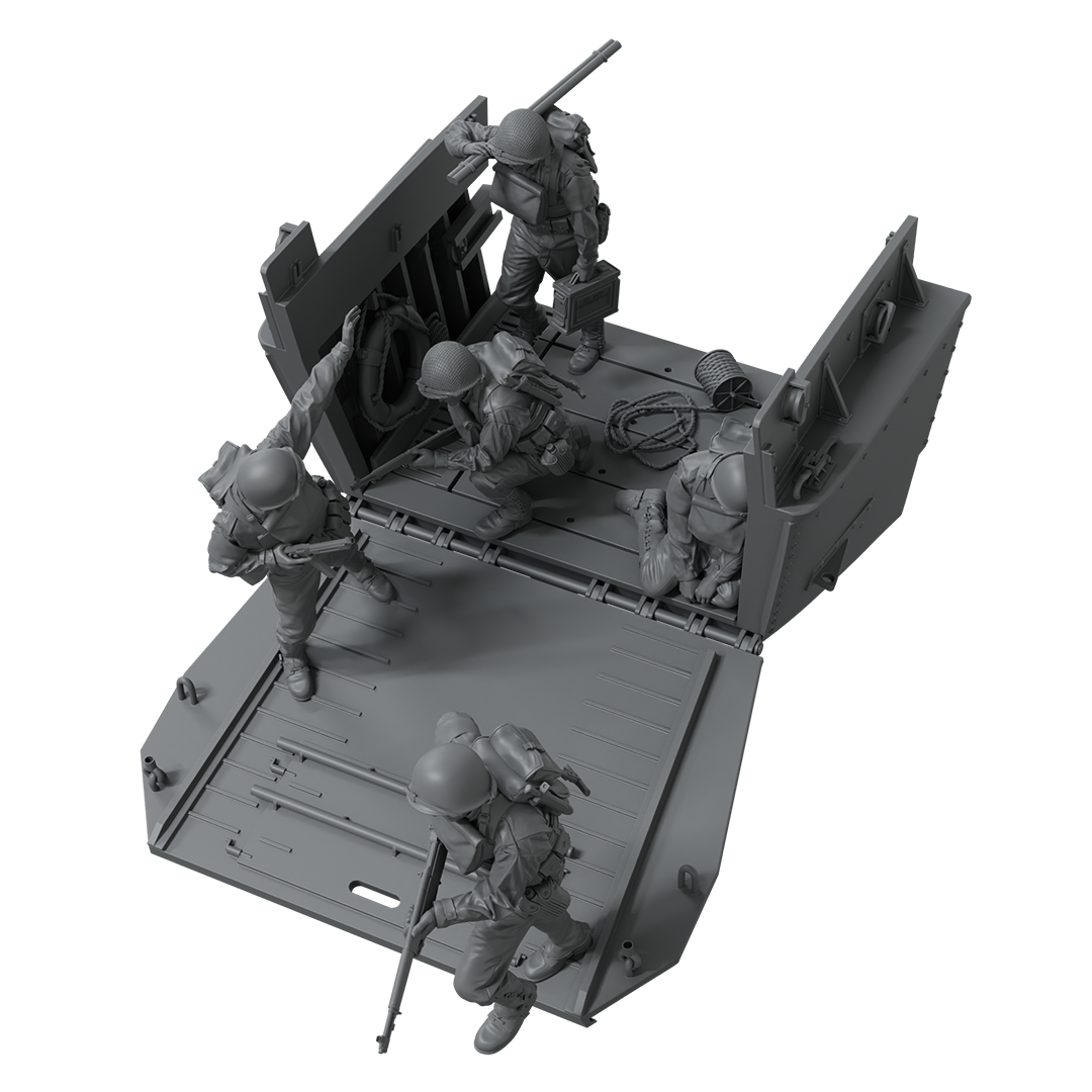 scale75-the-landing-d-day-scena-1-35-con-5-figure-e-lancia-da-sbarco-in-resina image 7