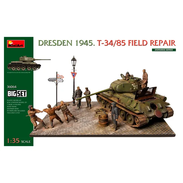 ak-interactive-1-35-dresden-1945-t-34-85-field-repair-big-set-diorama-con-carro- image 1