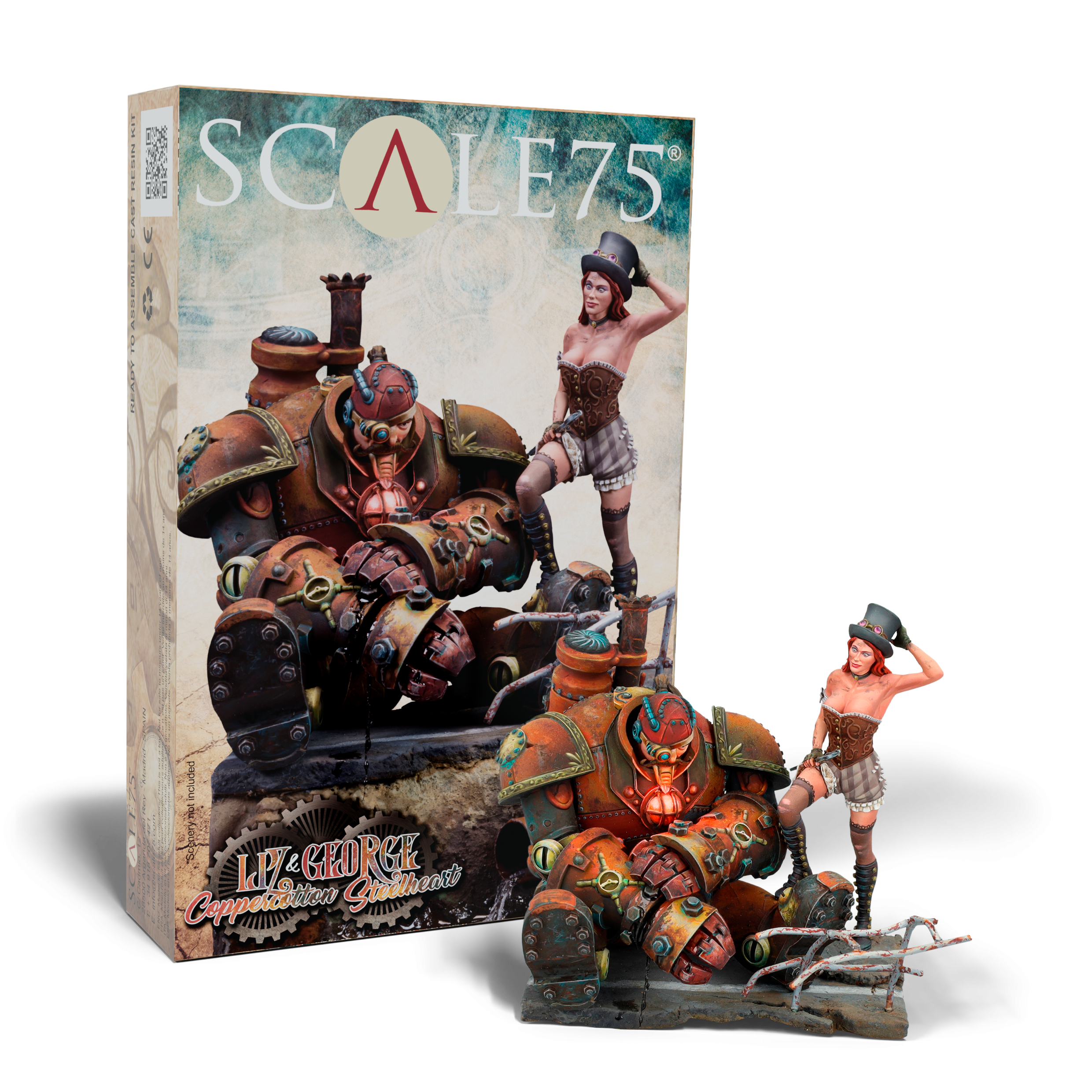 scale75-steam-wars-liz-coppercotton-george-steelheart-miniatura-resina-75-mm image 1