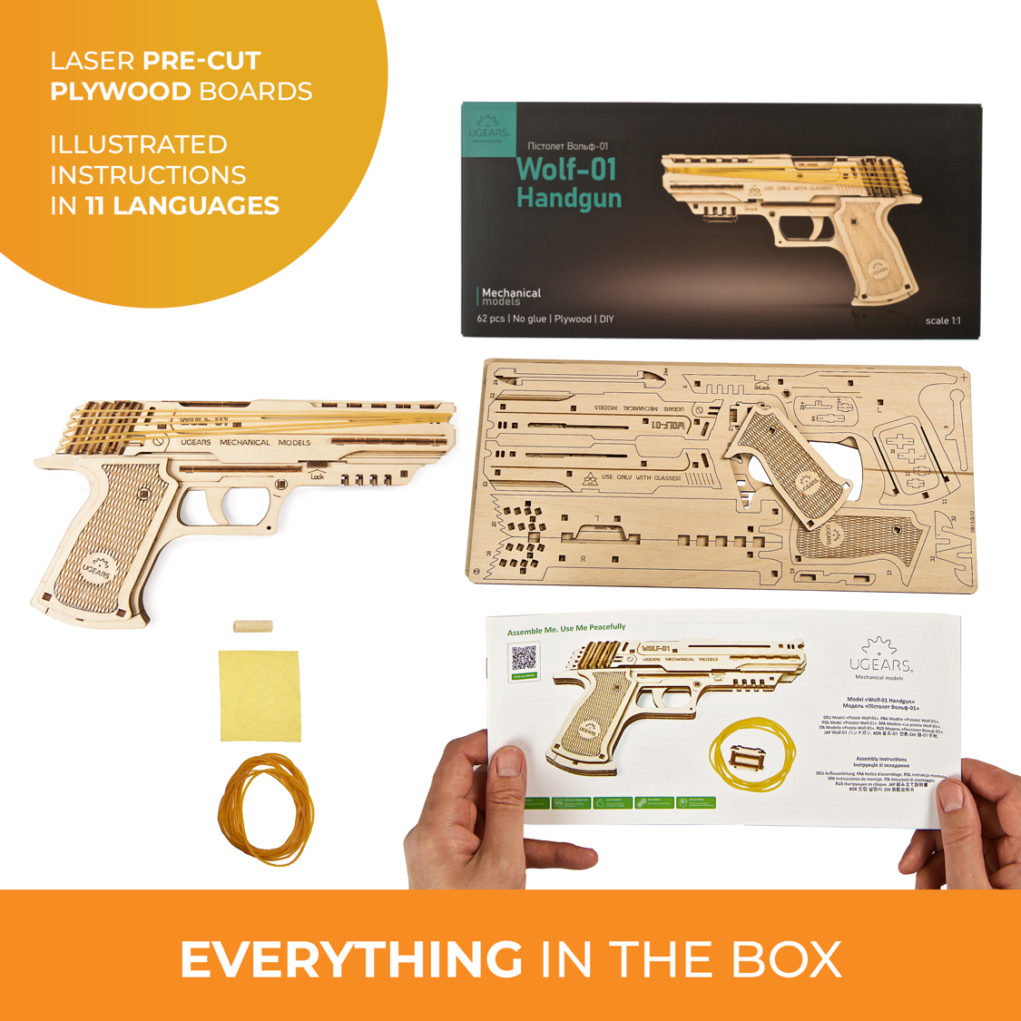 ugears-wolf-01-handgun-pistola-meccanica-in-legno-con-elastici image 5