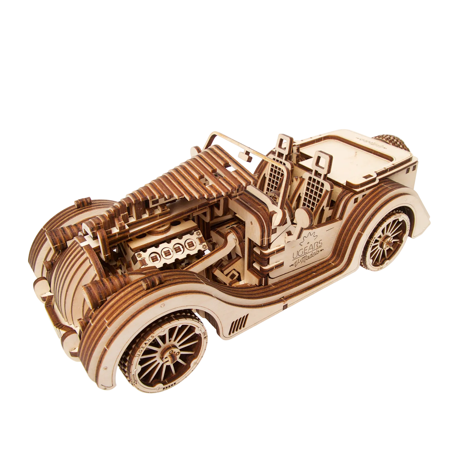 ugears-roadster-vm-01-modello-meccanico-in-legno-auto-sportiva-v8 image 2