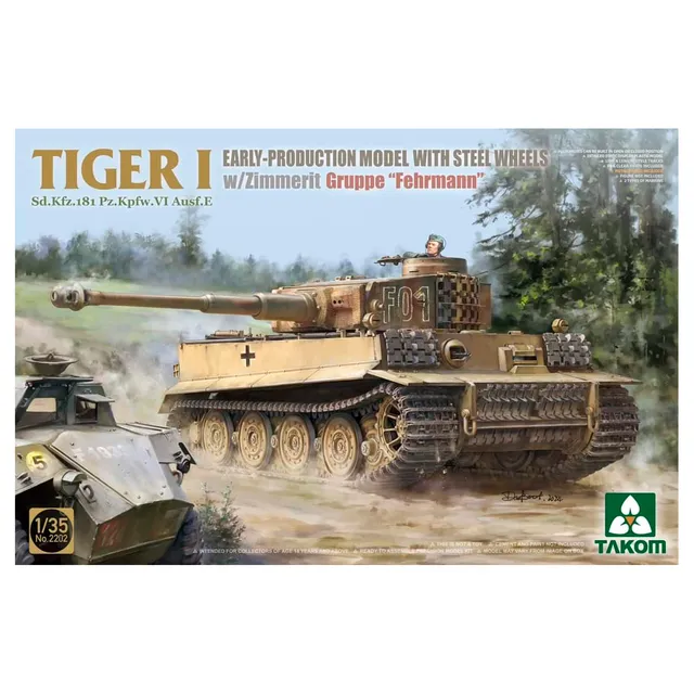ak-interactive-1-35-tiger-i-early-production-con-ruote-in-acciaio-e-zimmerit-gru image 1