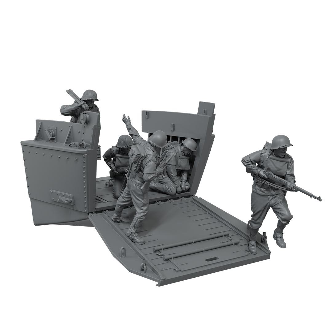 scale75-the-landing-d-day-scena-1-35-con-5-figure-e-lancia-da-sbarco-in-resina image 5
