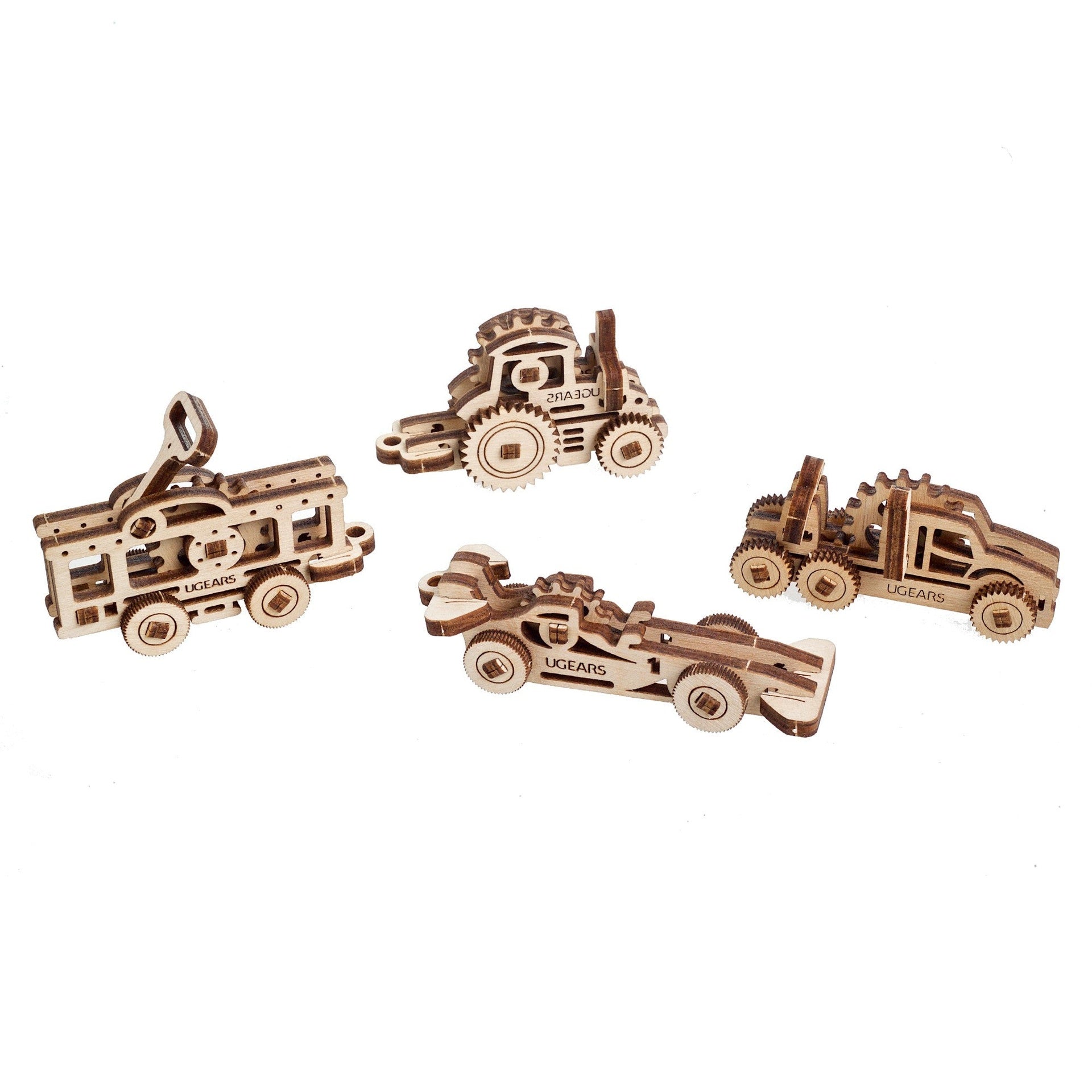 ugears-u-fidgets-vehicles-set-4-mini-veicoli-meccanici-in-legno image 1