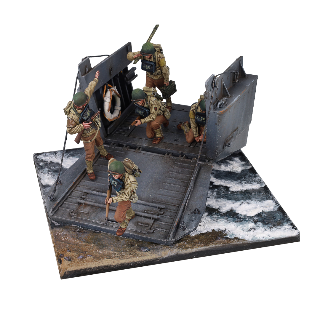 scale75-the-landing-d-day-scena-1-35-con-5-figure-e-lancia-da-sbarco-in-resina image 4