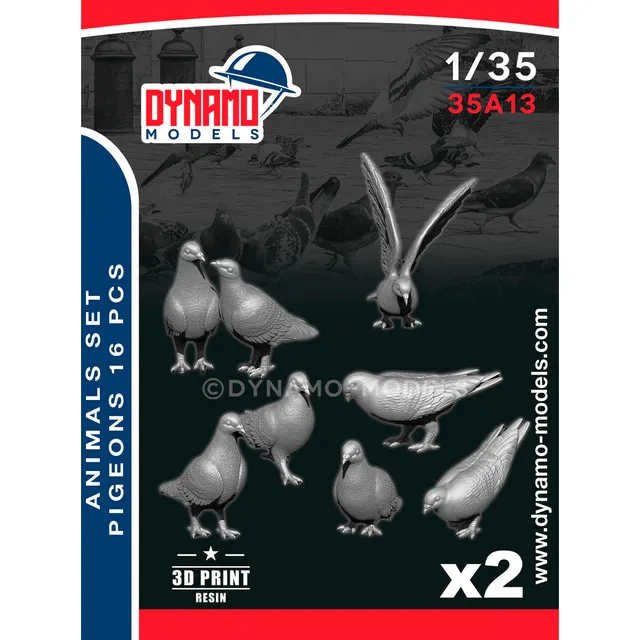 ak-interactive-1-35-animals-set-pigeons-piccioni-per-diorami-da-costruire-e-dipi image 1