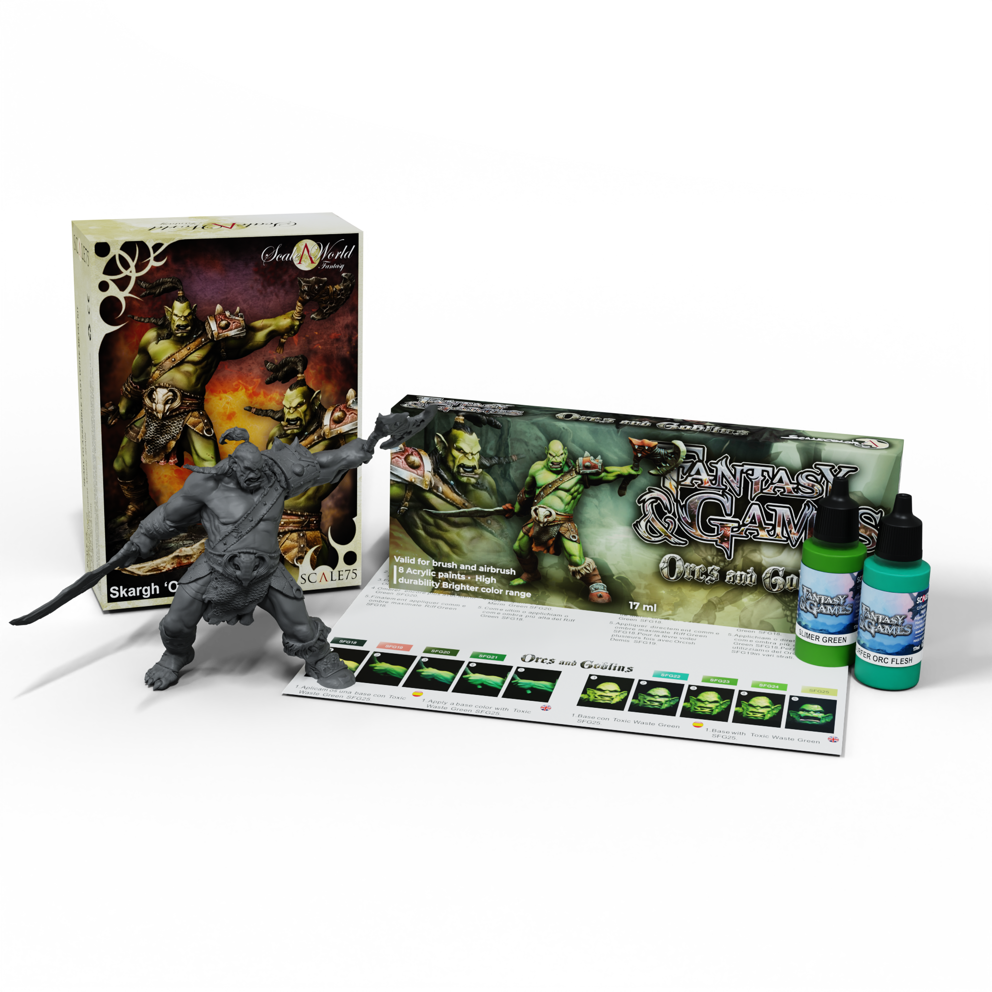 scale75-pack-orcs-and-goblins-shargh-orc-fury-set-pitture-sse-016-miniatura-scf- image 1