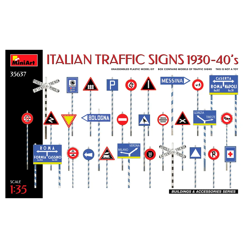 ak-interactive-1-35-cartelli-stradali-italiani-1930-40-set-accessori-modellismo image 1