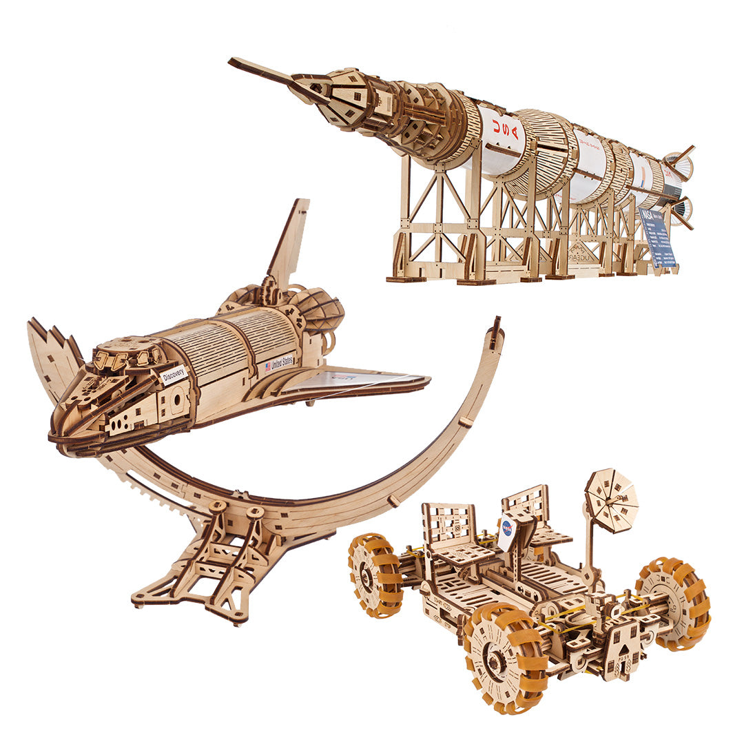 ugears-space-3-in-1-set-kit-di-modellismo-in-legno-nasa-saturn-v-lunar-rover-e-s image 1