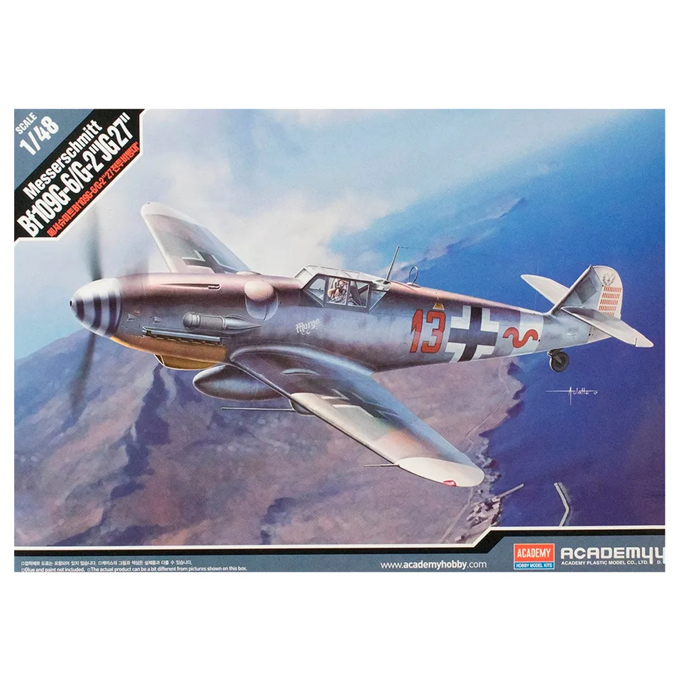 ak-interactive-messerschmitt-bf-109g-6-g-2-jg27-in-scala-1-48-kit-aereo-da-costr image 1