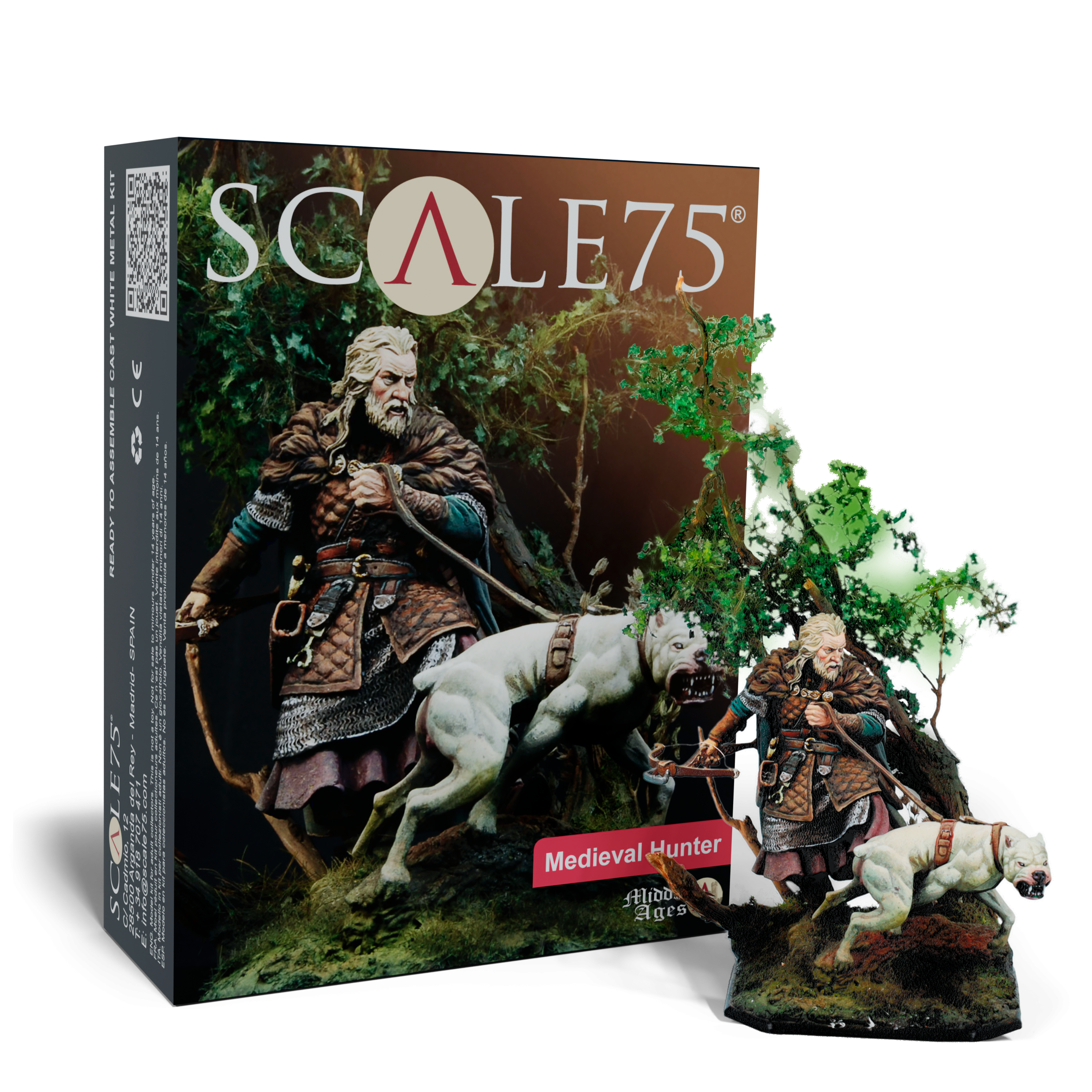 scale75-medieval-hunter-figura-in-metallo-bianco-75mm-fantasy-con-cane image 1
