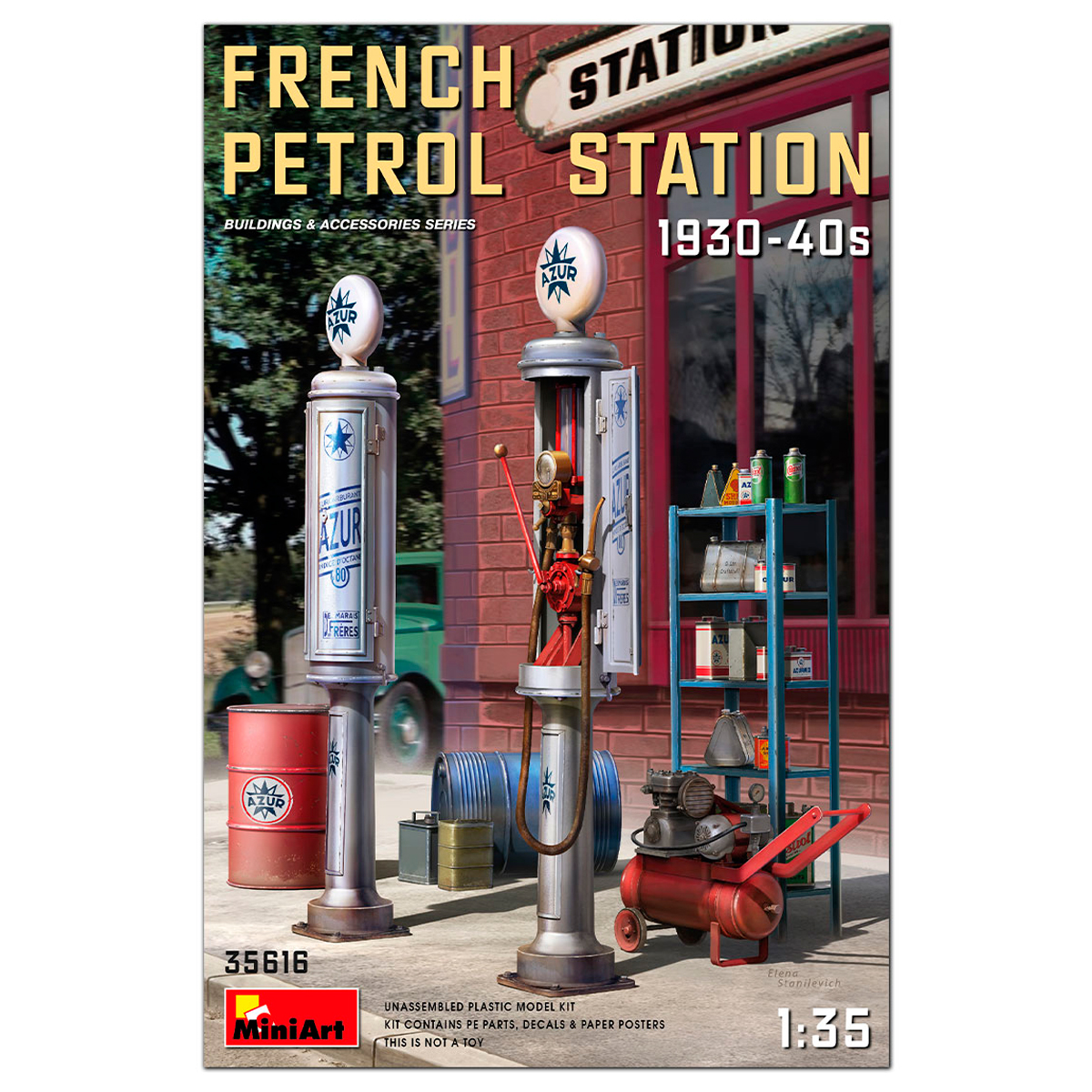 ak-interactive-1-35-french-petrol-station-1930-40s-kit-di-modellismo-in-scala image 1